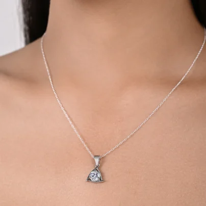 Buy Silver Triangular Pendant With Solitaire Online | Risha Jewels