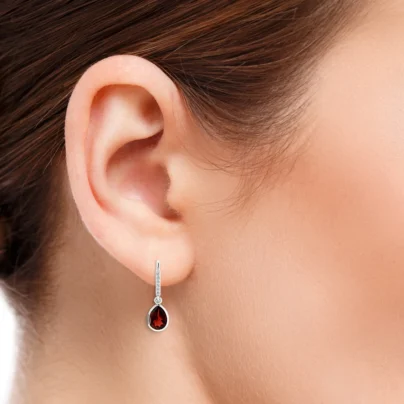 Buy Ruby Red Silver Drop Earrings Online | Risha Jewels